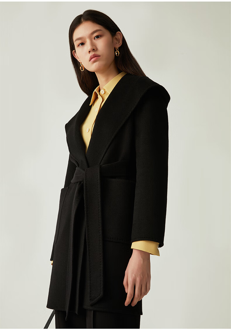 【三只小山羊】短 小个子连帽 纯山羊绒大衣/ vm210901 驼色-15.