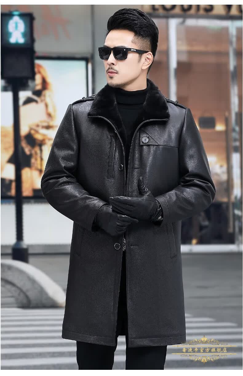 奢迪卡品牌轻奢男装真皮皮衣男尼克服水貂内胆中长款貂皮外套冬季翻领