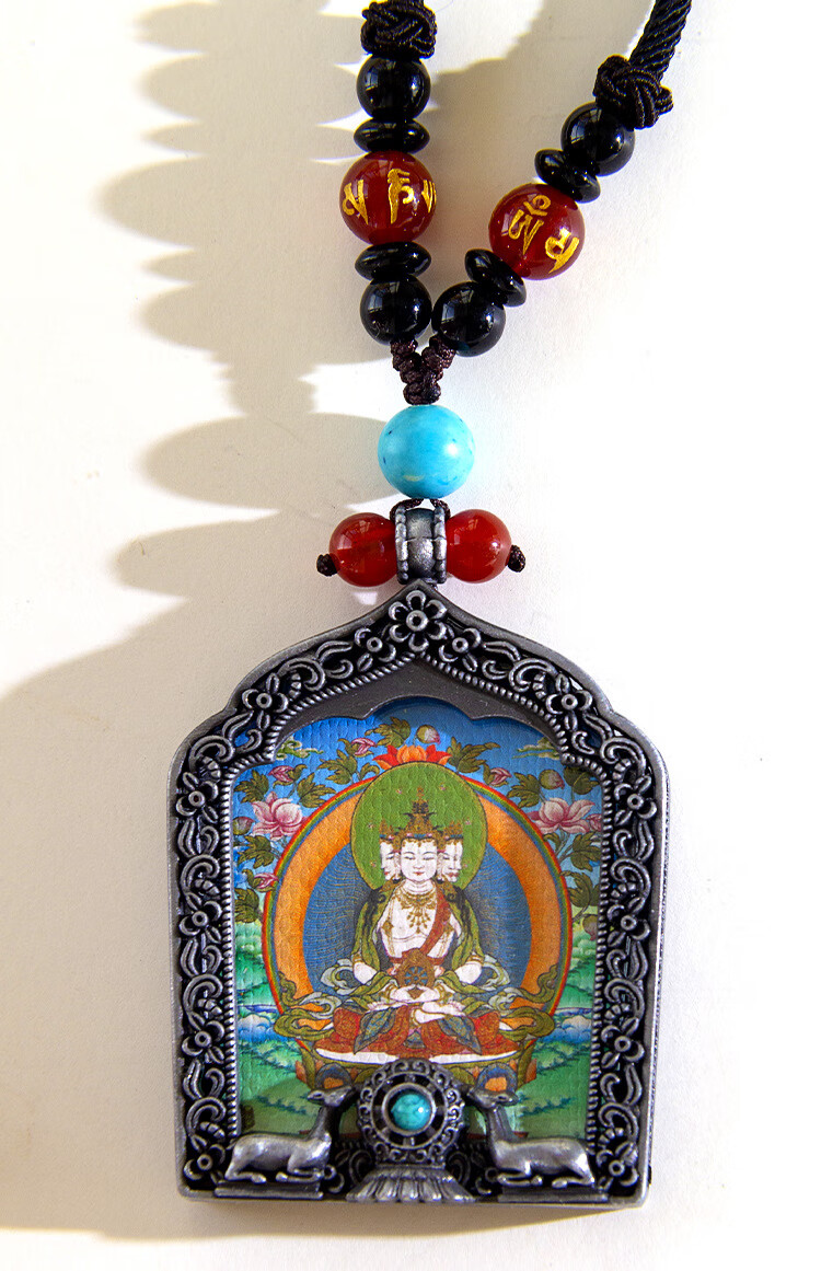 西藏佛牌绿度母唐卡吊坠本命年招财嘎乌盒八大守护神挂件饰品白度母