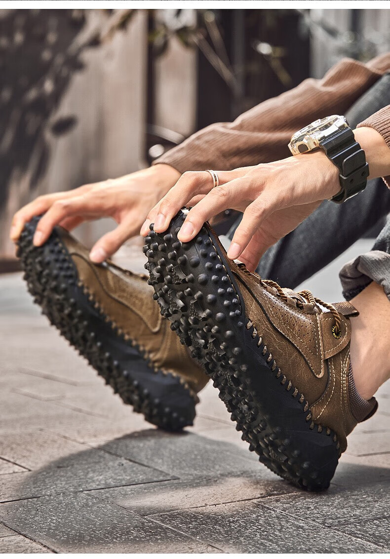 骆驼男鞋透气户外皮鞋男秋冬季户外登山男士休闲鞋男手工缝线大码皮鞋