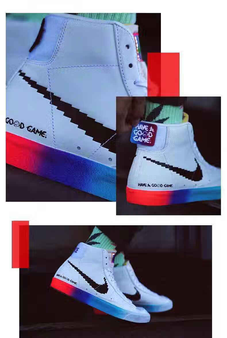 nike 耐克开拓者blazer mid77电玩像素夜光加绒高帮彩虹渐变sb休闲