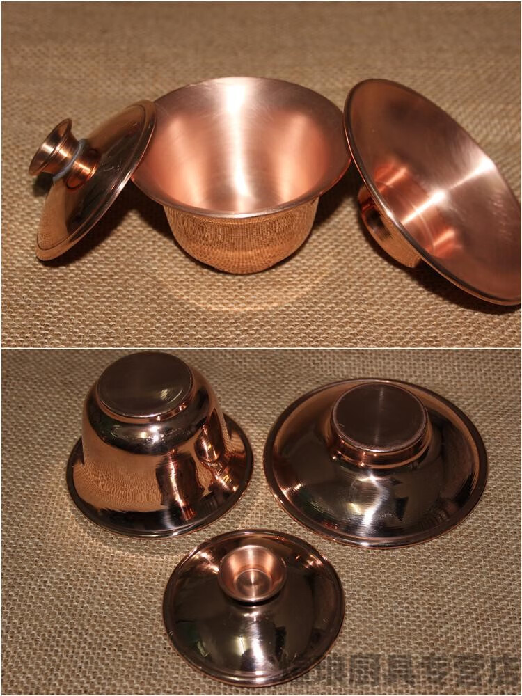 纯铜盖碗 黄铜盖碗杯纯紫铜盖碗铜茶碗铜茶杯三才铜碗纯铜手工黄铜杯