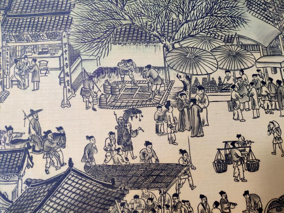 清明上河图 国画 原比例全景全图 张择端故宫版 人物 绿锦盒蓝色装裱