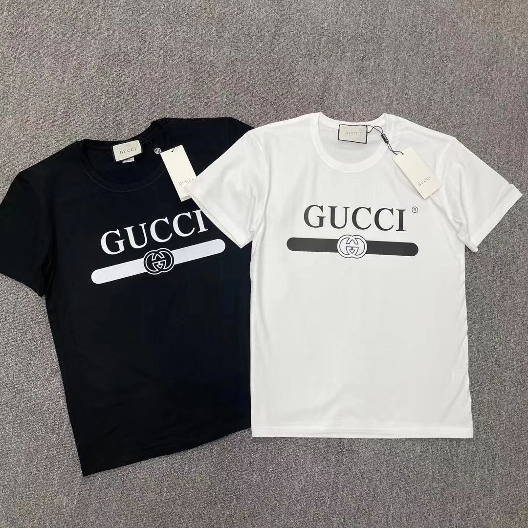 酷奇象夏季短袖t恤酷琦男装新款黑白经典款双g字母短袖男女同款纯棉