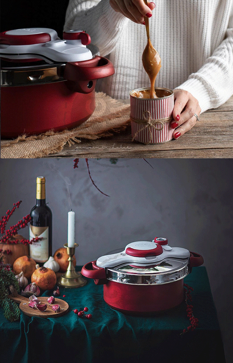 日本tfal特福tefal宝石红色高压锅ih压力锅电磁炉燃气通用烹调锅duo