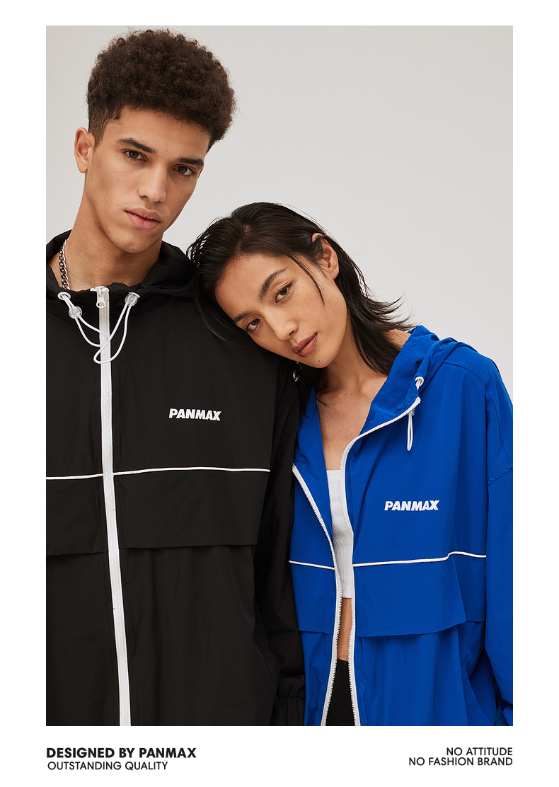 panmax字母大码拉链夹克春夏新款百搭上衣国潮男情侣宽松外套克莱因蓝