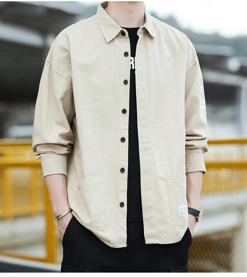 公子花花公子工装衬衫男长袖韩版潮流青年纯棉衬衣春秋季宽松男士外套