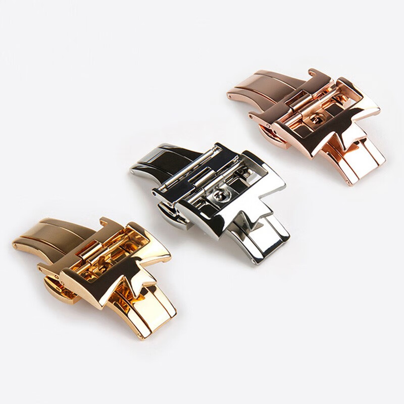 钟表配件 代用江诗丹顿表扣 皮带折叠扣 316精钢蝴蝶双按扣 金色 18mm