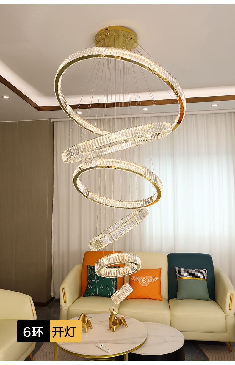 别墅中空客厅灯奢华水晶现代简约大气小复式楼楼中楼旋转楼梯灯长吊灯