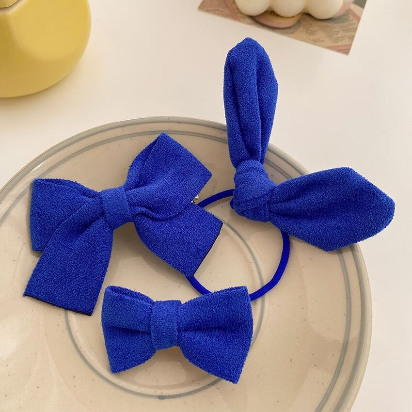 克莱因蓝饰品气质蝴蝶结头饰发绳女橡皮筋扎头发圈感小众头绳 克莱因