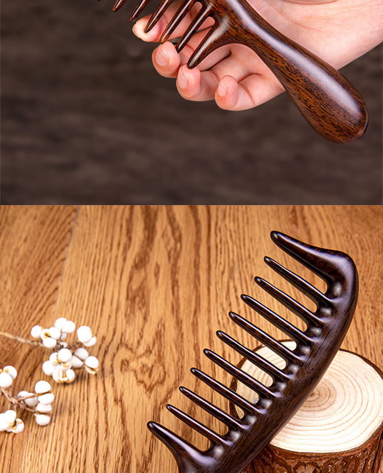 天然木梳宽齿梳子头皮按摩女士专用经络大齿梳子大号家用卷发 宽齿梳