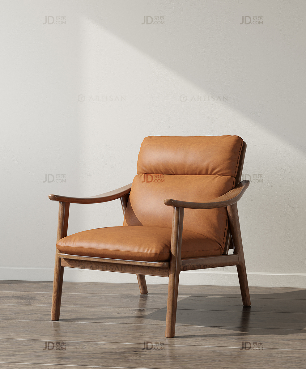 健匠沙发椅北欧全实木单人沙发椅家用客厅真皮懒人椅阳台休闲椅老虎椅