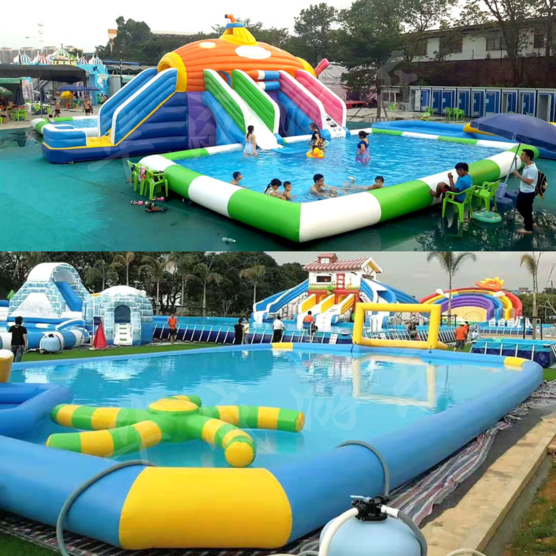 大型充气水池支架游泳池水上乐园滑梯儿童戏水池海洋球池水上玩具7100