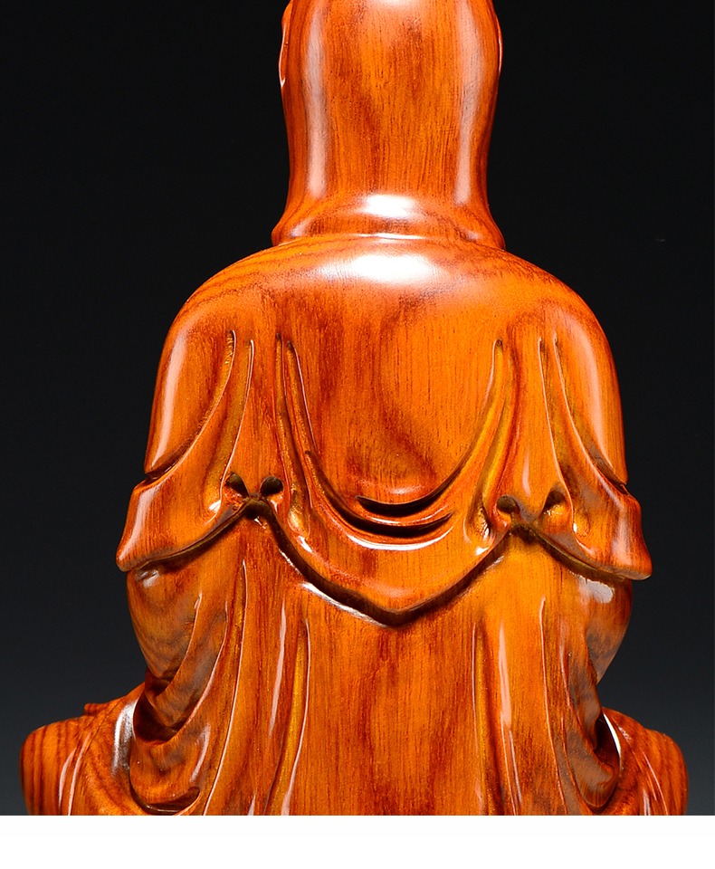 今轩堂花梨木雕观音佛像摆件木质坐莲观世音菩萨供奉家居客厅装饰工艺