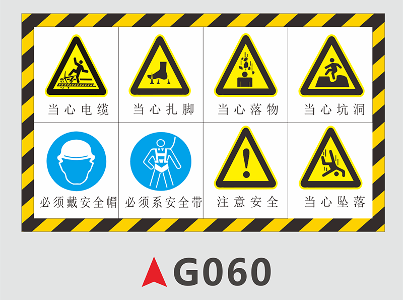 建筑工程标志牌施工警示牌工地安全标识牌必须戴安全帽警告告知牌