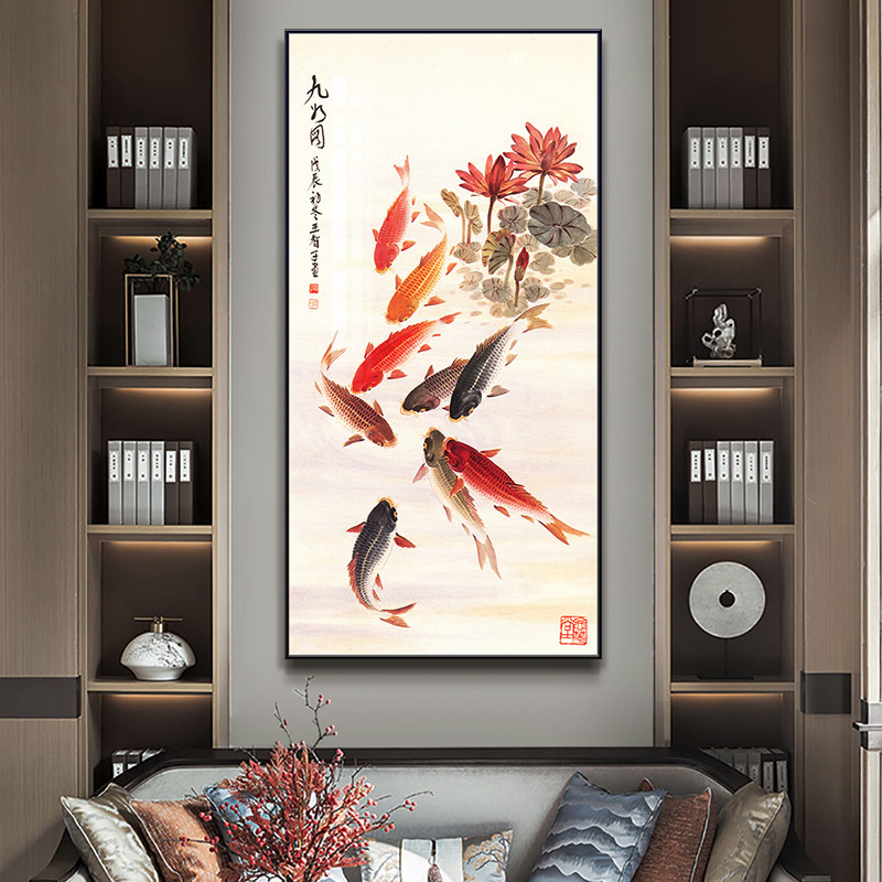 艺美吉舍 玄关装饰画竖版简约现代新中式入户走廊客厅过道风水招财