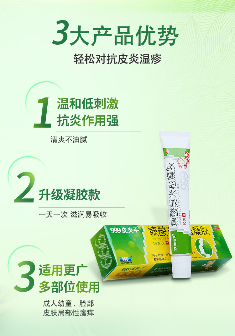 三九999皮炎平糠酸莫米松凝胶皮炎湿疹药膏成人儿童皮肤外用软膏瘙痒