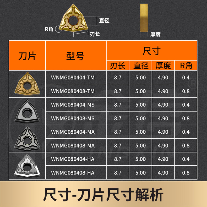 桃型数控刀片wnmg080408外圆车刀片080404车床桃心不锈钢铝用桃形数控