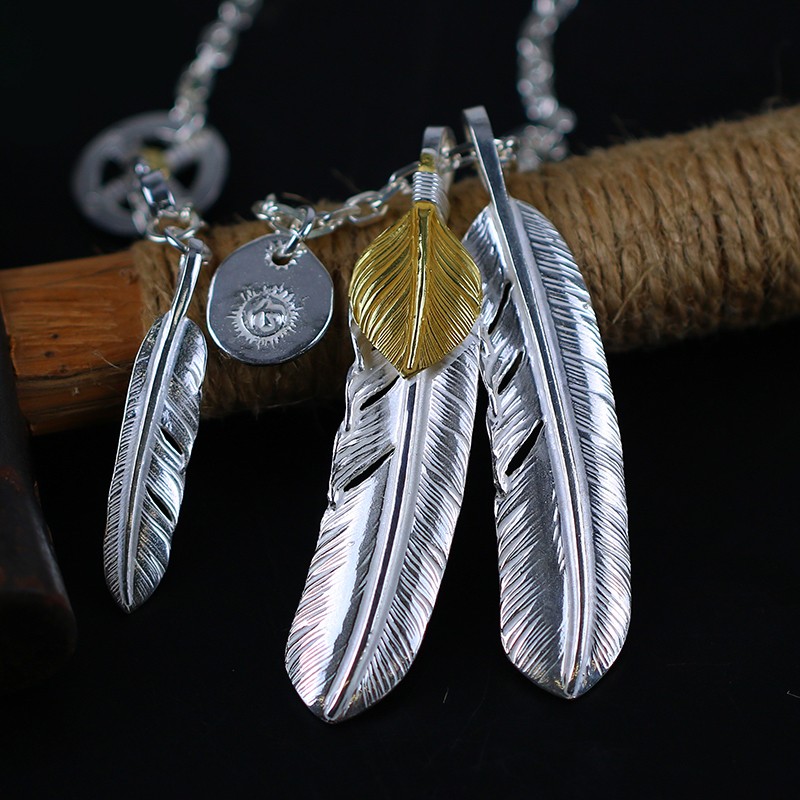 凡丘珠宝 手工goros高桥吾郎goros羽毛项链吊坠素毛上金925银男女