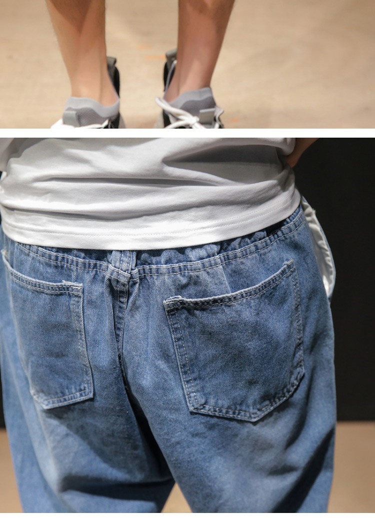 破洞牛仔裤男 2020夏季新款7分哈伦裤男大码宽松牛子中裤潮流七分裤