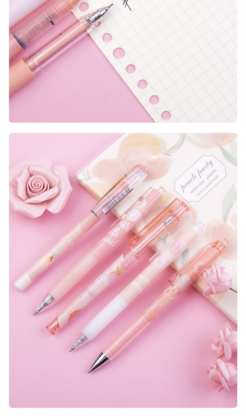 晨光乐桃派队夏季限定中性笔少女粉色系个性少女心笔乐桃笔直液式按动
