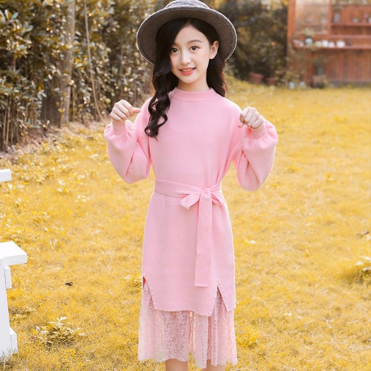 女童裙子潮流中童连衣裙子秋儿童群装12女大童中长款毛衣秋冬装公主
