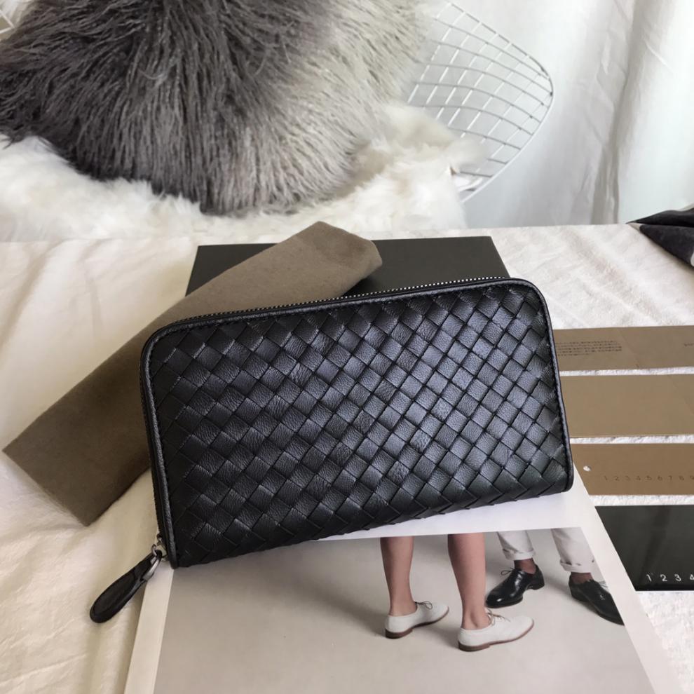 真皮bv男士钱包编织长款翻盖式钱袋真皮气质短款钱夹卡包酷奇黑色编织