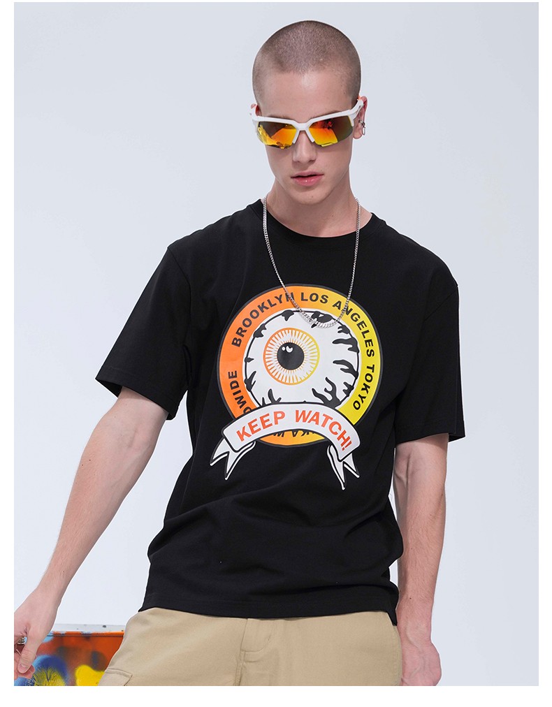 mishka大眼球短袖t恤男女同款圆领印花休闲宽松情侣款复古logo情侣装