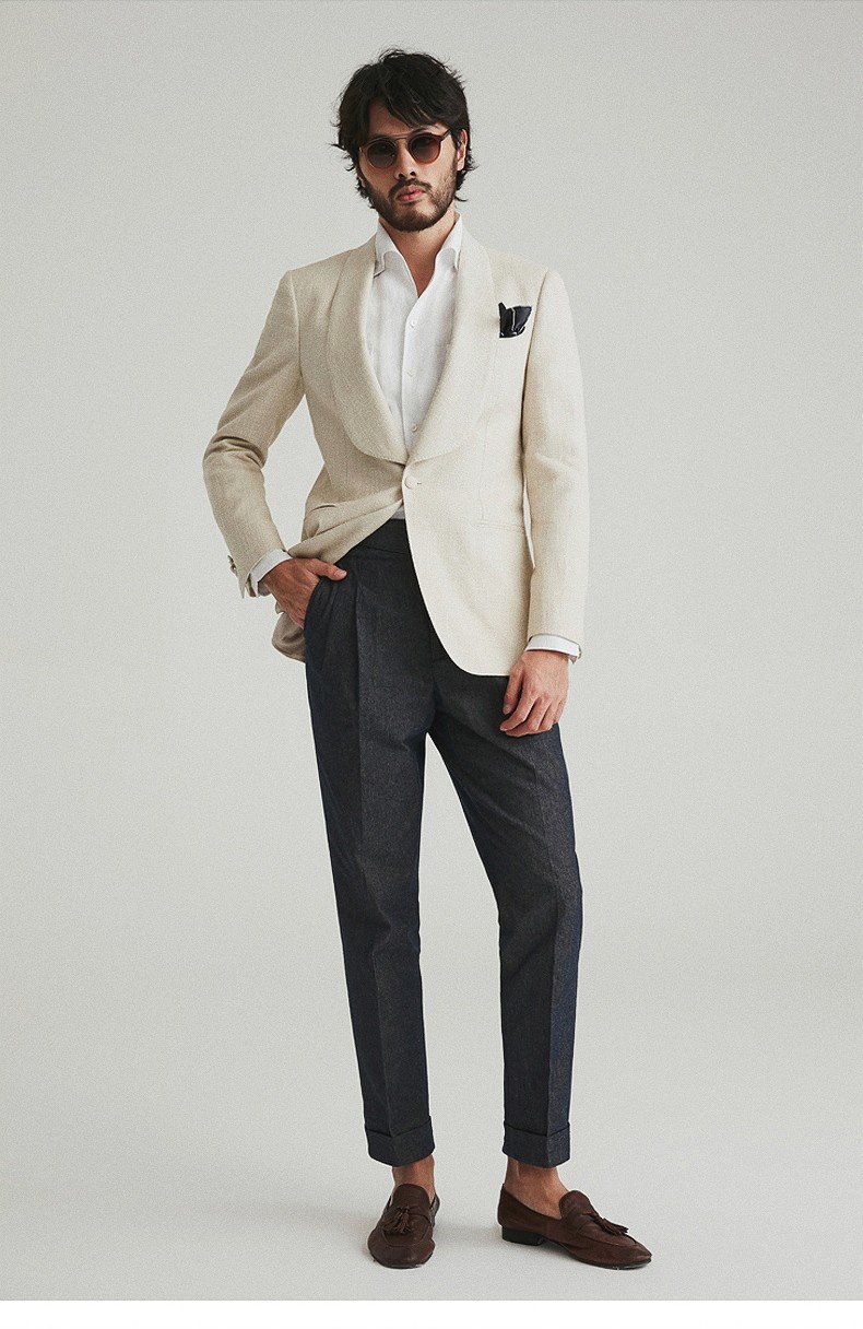 full monty白色vbc西服外套男士商务春秋季休闲礼服修身单西上衣 本白