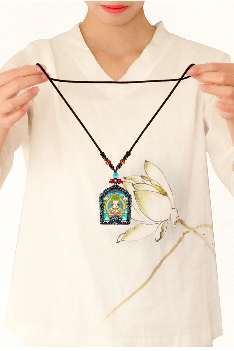 西藏佛牌绿度母唐卡吊坠本命年招财嘎乌盒八大守护神挂件饰品白度母