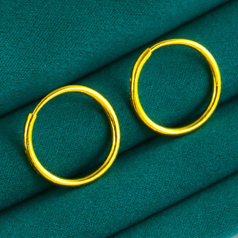 刘大文珠宝黄金耳环9999足金女款耳圈小圆圈大圈圈真金首饰素面光面