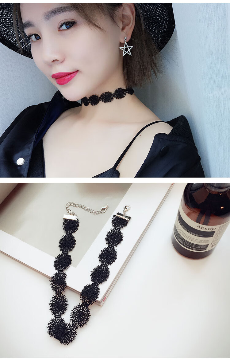 脖链脖子饰品chocker项圈女锁骨项链黑色蕾丝颈链颈带韩国choker1