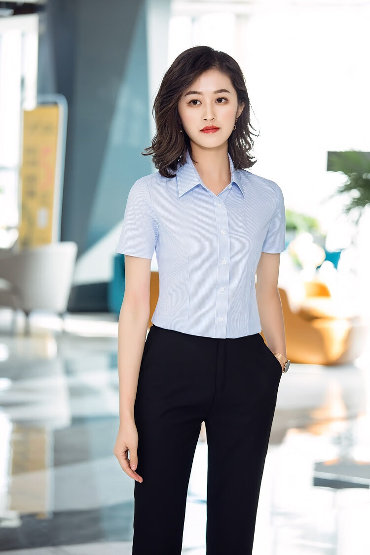 农商银行工作服农村商业衬衣长短袖蓝色条纹衬衫男式工装信用社女