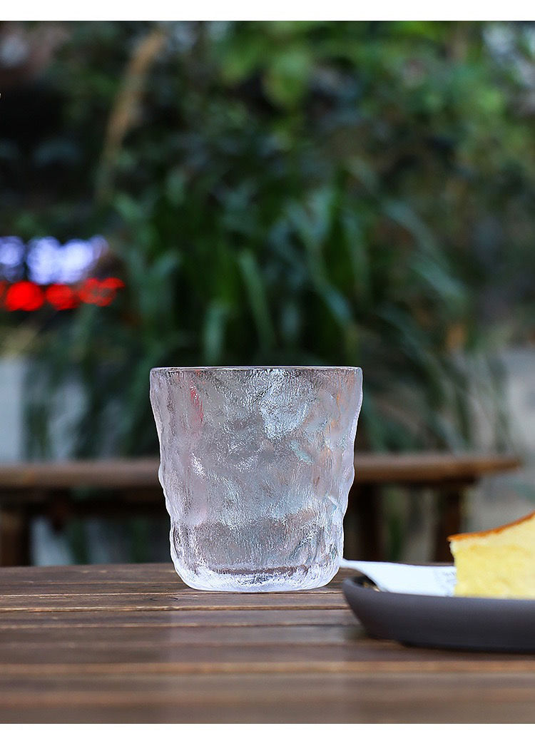 ins新款冰川纹玻璃杯把杯北欧果汁饮料水杯气泡水咖啡情侣水杯冰川把