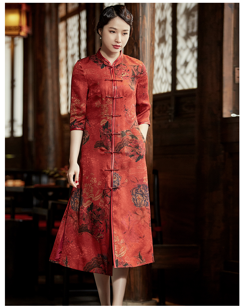 玺玥2020春秋新款复古中国风真丝花罗香云纱长款唐装外套中式外披