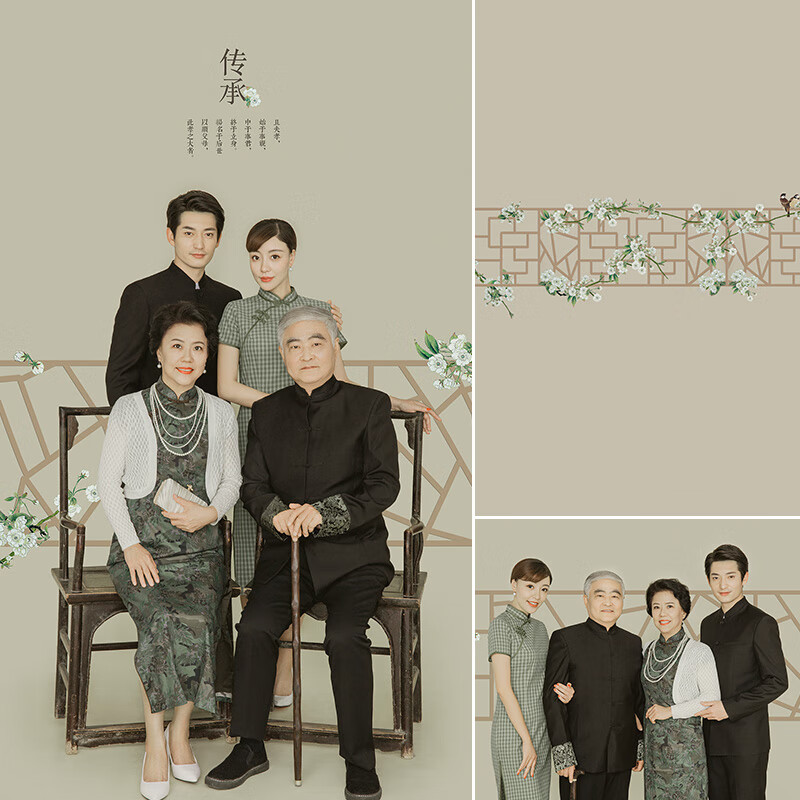 mogdey 中国风全家福摄影影楼拍摄工笔画杜鹃写真背景布复古主题古风
