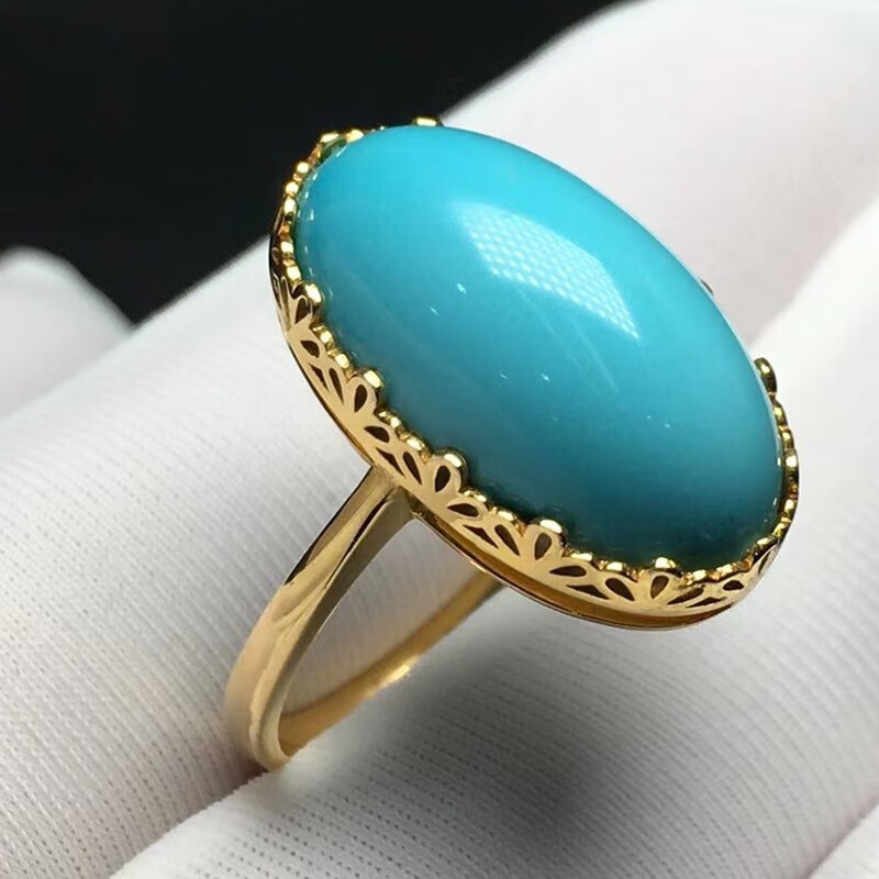 慈心缘天然绿松石高瓷高蓝绿松石戒指18k金镶嵌钻石女士戒指女戒144