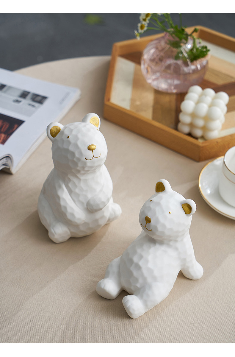 创意现代简约陶瓷小熊摆件轻奢酒柜电视柜客厅玄关家居装饰品呆呆熊一