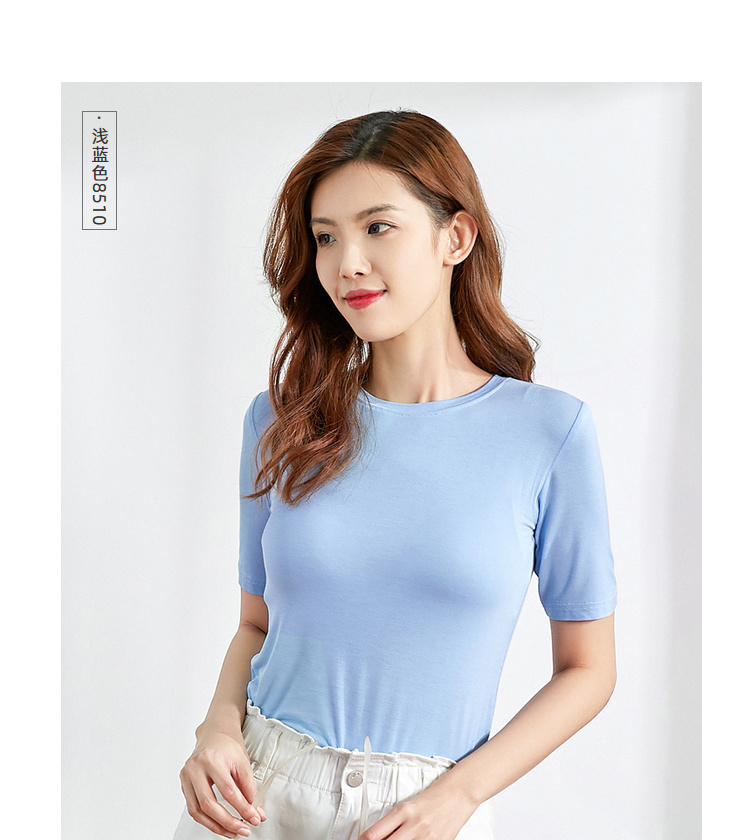 真维斯女装 夏季 圆领净色合身型短袖t恤 粉红色8340 l