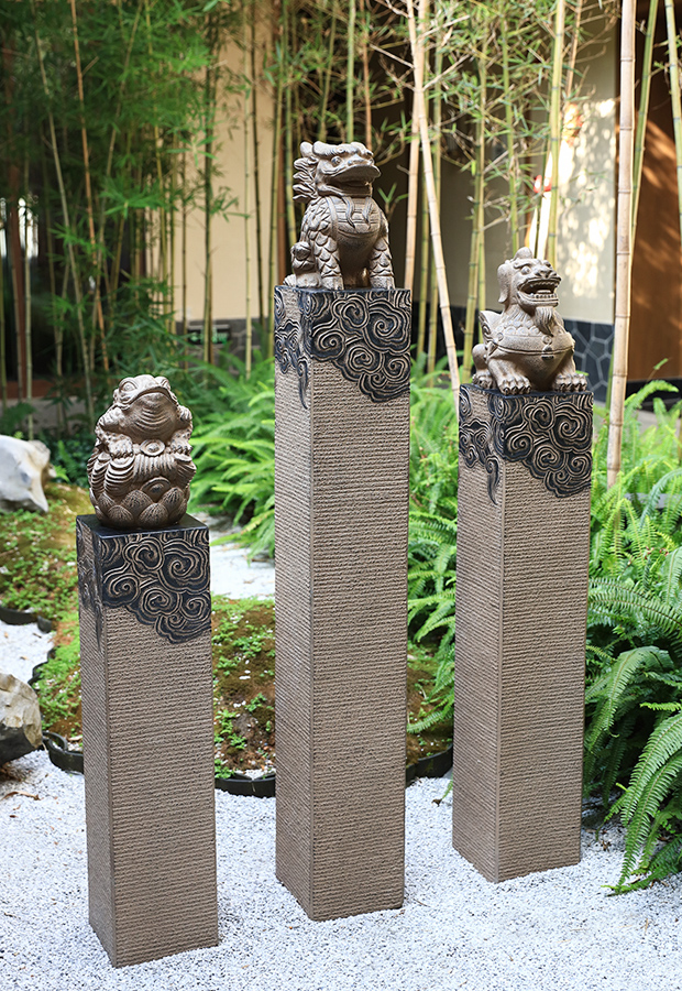 中式仿石雕树脂拴马桩户外别墅门口庭院花园布置装饰狮子柱子麒麟栓马