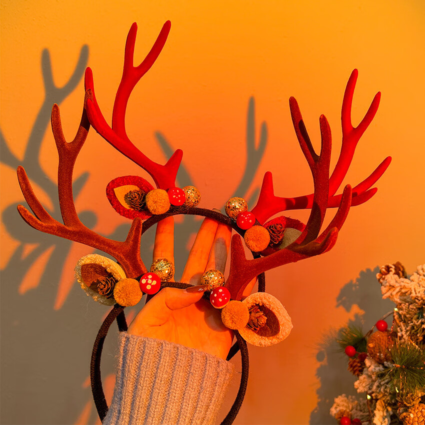 圣诞节发箍麋鹿头饰发夹圣诞头箍发饰少女节日装扮拍照发饰 5#白球