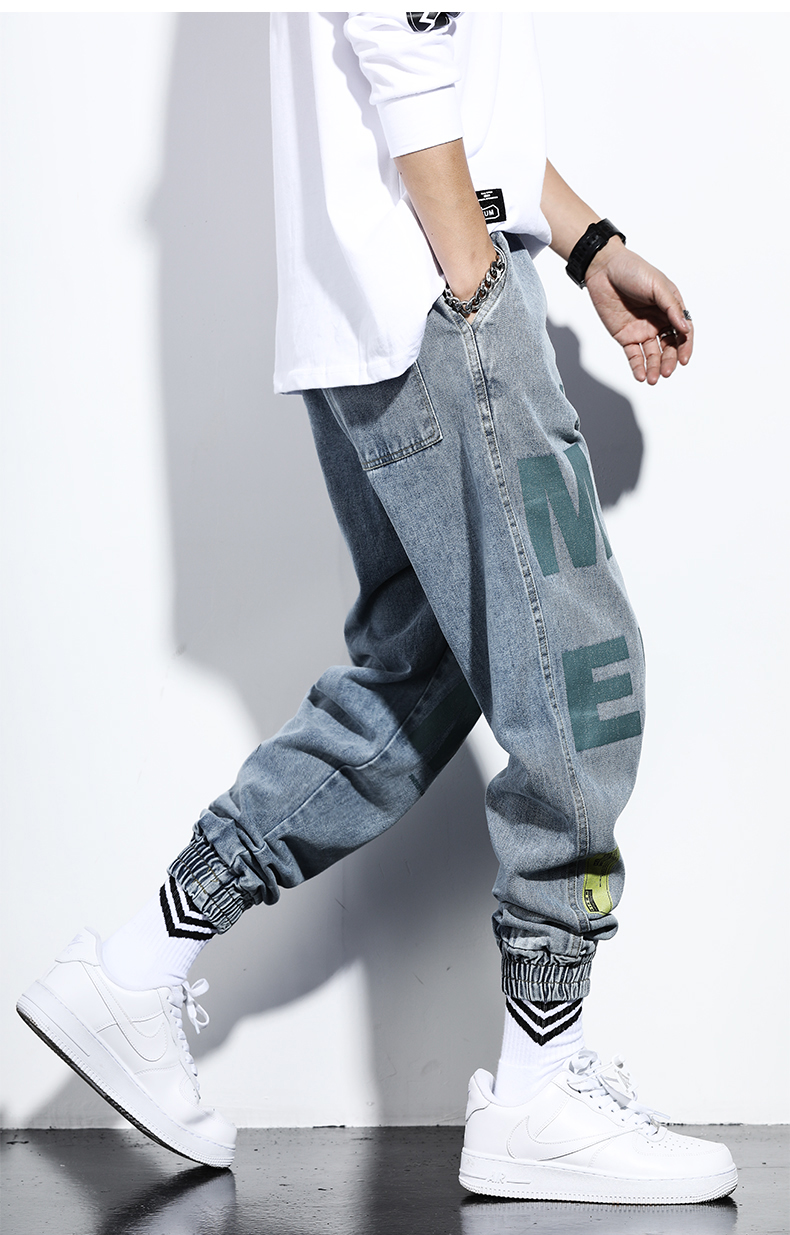 潮牌宽松哈伦裤ins国潮满印花嘻哈休闲男裤子 蓝色 m【图片 价格 品牌