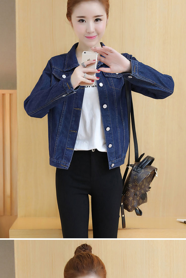 牛仔外套女短款2020春秋韩版牛仔衣短外套长袖夹克牛仔服上衣 深蓝色