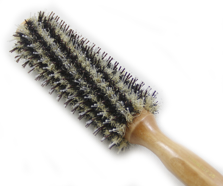 发廊猪鬃毛滚梳美发防静电卷发梳子吹梨花内扣圆筒卷梳 白色手柄12直