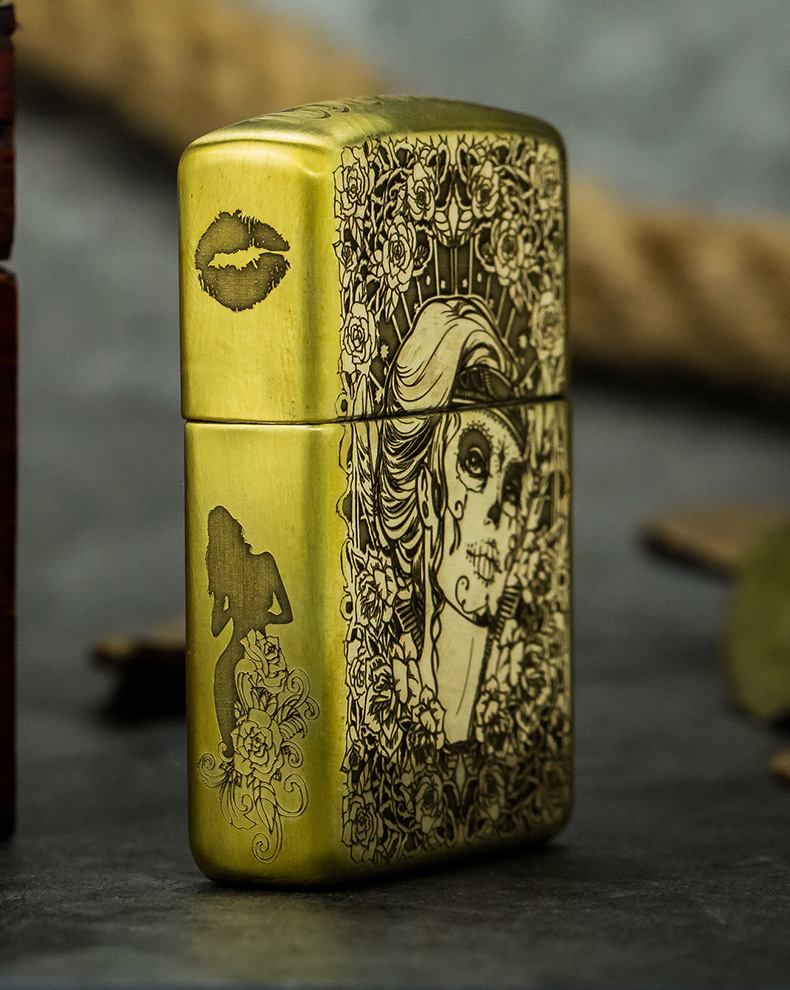 zippo打火机铜盔甲机五面深雕刻妖精个性美女