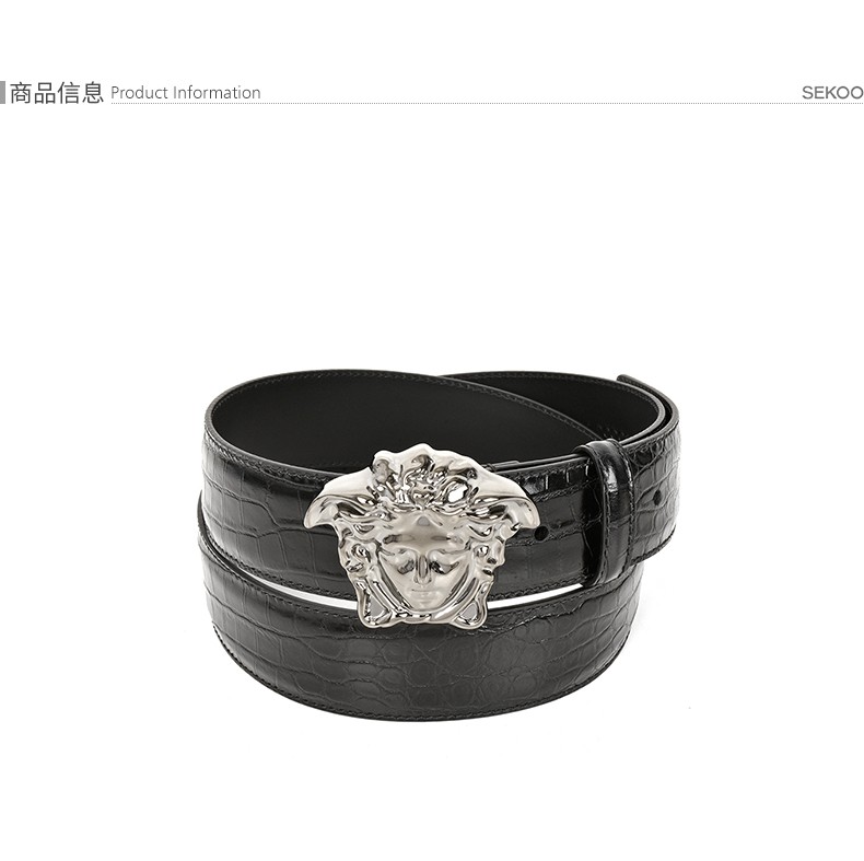 versace范思哲男皮带美杜莎头像板扣腰带银头压孔dcu4140sznad41e95