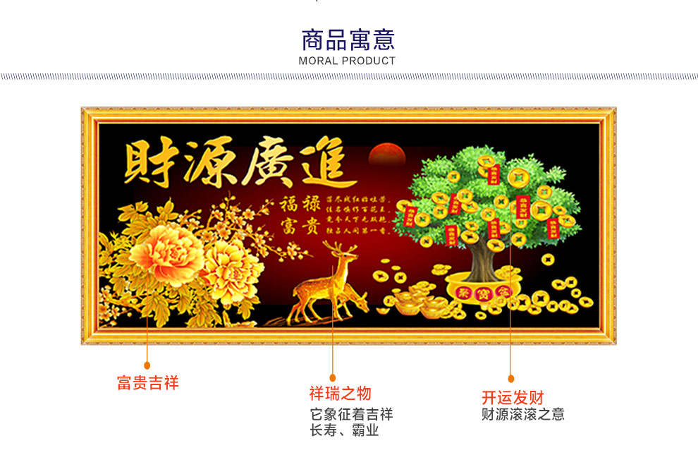
                                        东方美绣 手工十字绣客厅钻石画钻石绣新款财源广进客厅大画 魔方钻150*68CM 免费补钻 送工具包                
