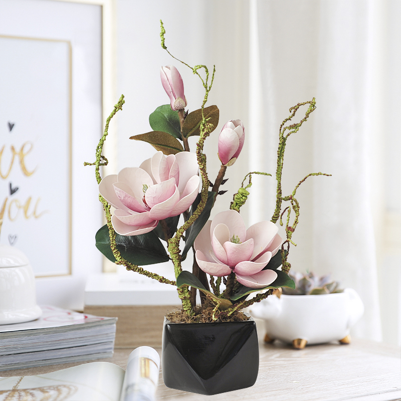 喜莱卡(xilaika) 喜莱卡 玉兰花高仿真花假花盆景套装根雕造型摆件