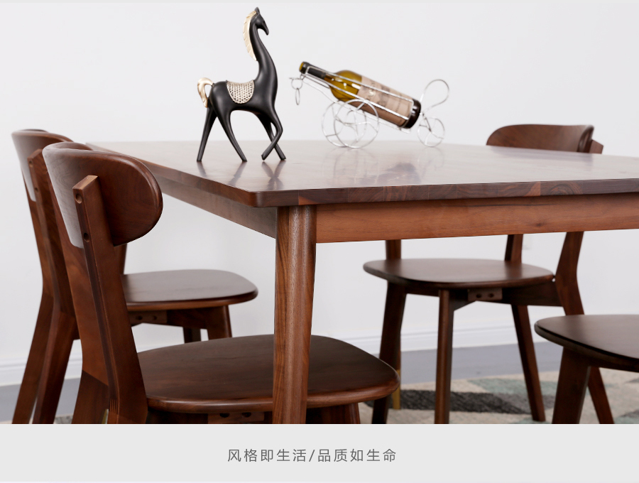 雷纳丝格 黑胡桃实木餐桌 北欧原木餐桌椅组合 日式小户型现代简约