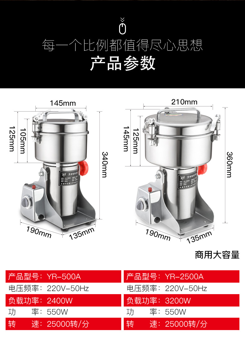 英润粉碎机商用不锈钢粉碎机家用中药磨粉机阿胶三七打粉机商用五谷